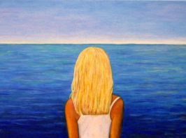 imagen de oleo original Mirelu "Chica frente al mar"