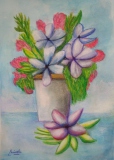 Imagen de acuarela original titulada Jarrón de flores azul..
